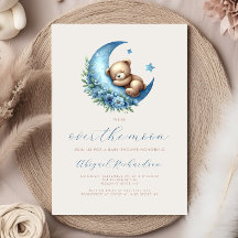 Chuva de Bebê Urso Aquarela Azul Lua Azul