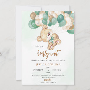 Convite Chuva de Bebê Urso Boho Balões Verdes
