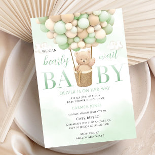 Convite Chuva de Bebê Urso Boho Verde