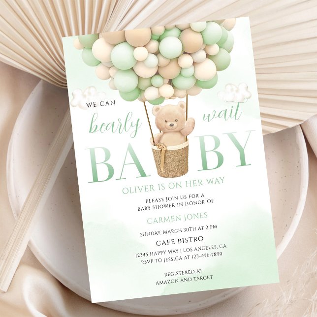 Convite Chuva de Bebê Urso Boho Verde (Criador carregado)