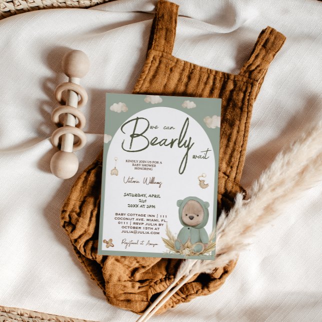 Convite Chuva de Bebê Urso Boho Verde (Criador carregado)