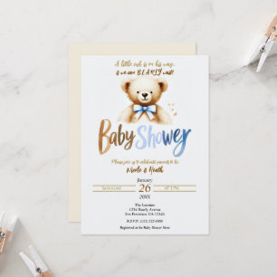 Convite Chuva de Bebê Urso de Água Azul Bearly Teddy