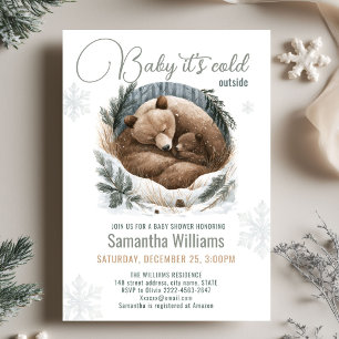 Convite Chuva de Bebê Urso de Inverno Baby It's Cold Outsi
