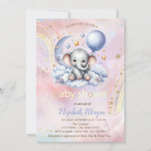 Convite Chuva de Bebê Urso de Pelúcia Lua Arco-Íris
