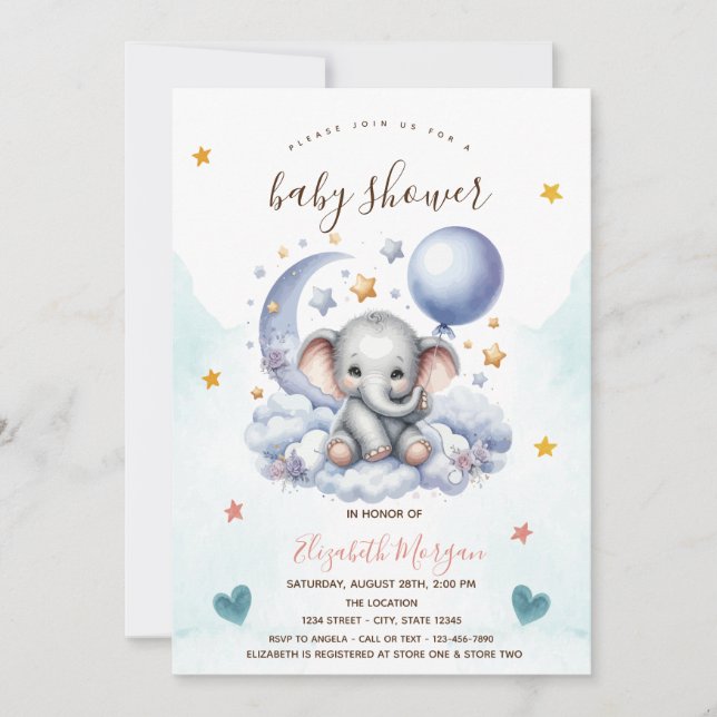 Convite Chuva de Bebê Urso de Pelúcia Lua Estrelas (Frente)