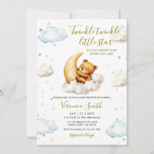 Convite Chuva de Bebê Urso Lua Twinkle Twinkle Little Star