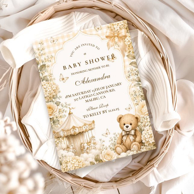 Convite Chuva de Bebê Urso Marrom Caprichoso (Criador carregado)