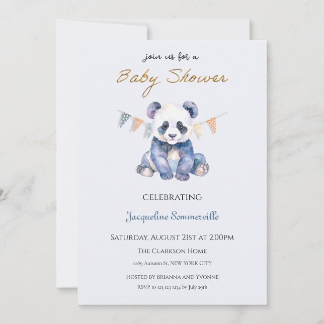 Convite Chuva de Bebê Urso Panda (Frente)