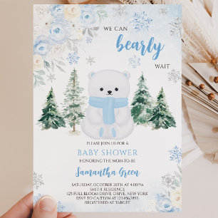 Convite Chuva de Bebê Urso Polar Azul