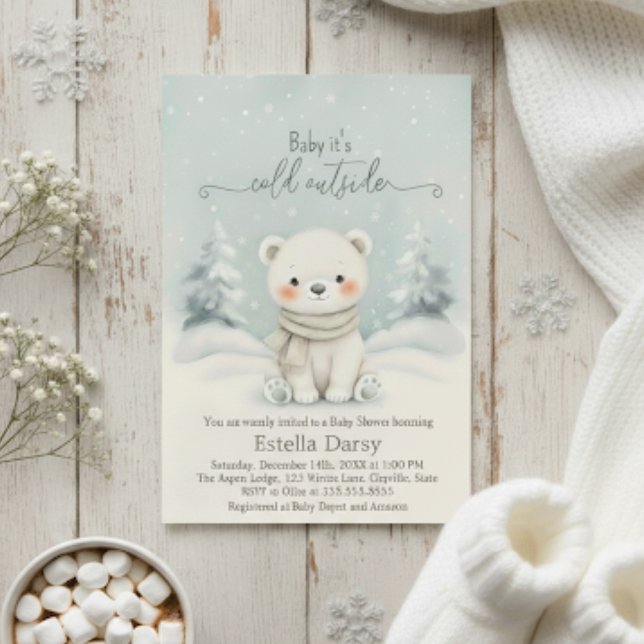 Convite Chuva de Bebê Urso Polar 'Bebê Está Frio Lá Fora' (Criador carregado)