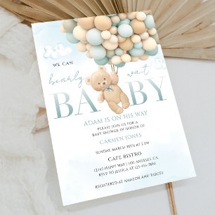 Convite Chuva de Bebê Urso Teddy Azul