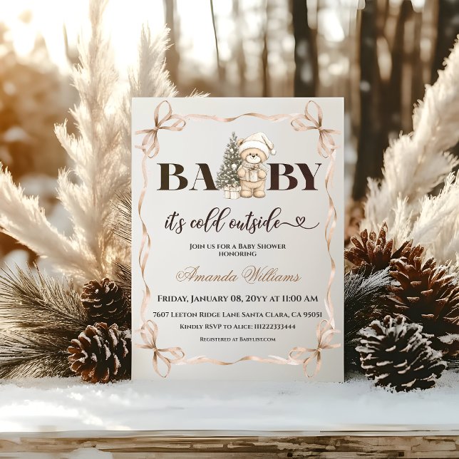Convite Chuva de Bebê Urso Teddy Bege Natal de Inverno (Criador carregado)