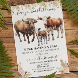 Convite Chuva de Bebê Vaca Fazenda Bebe Boho Aquarela