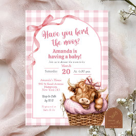 Convite Chuva de Bebê Vaca Xadrez Rosa Préppy