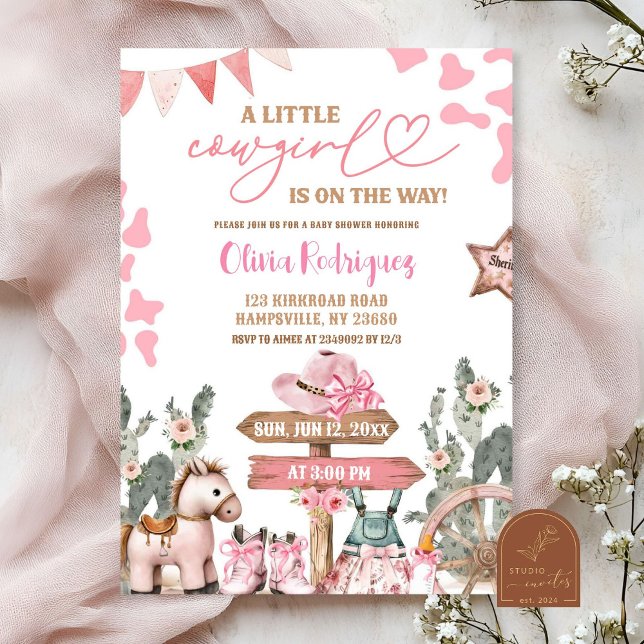 Convite Chuva de Bebê Vaqueira Pink Coquette (Criador carregado)
