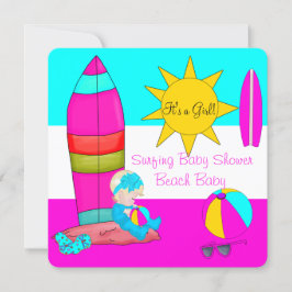 Convite Chuva de Bebê Verão Menina Praia Bebê Surfe Bebê 4