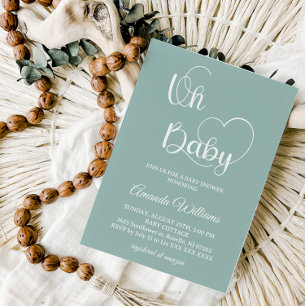 Convite Chuva de Bebê Verde Sage Minimal