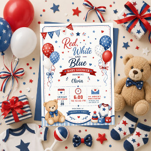 Convite Chuva de Bebê Vermelho Branco Azul Patriota 4 de J