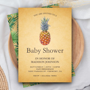 Convite Chuva de Bebê Vintage de Abacaxi Tropical
