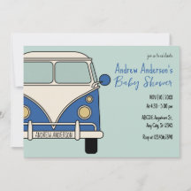Chuva de bebê vintage em van azul