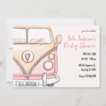 Chuva de bebê vintage em van rosa