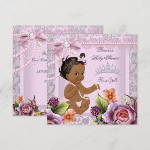 Convite Chuva de Bebê Vintage Étnica Menina Rosa Pérola Ro