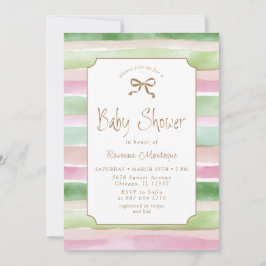 Convite Chuva de Bebê Vintage Sage Peach Blush Listrado Do