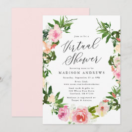 Convite Chuva de Bebê Virtual Coroa de Flores Rosa Suave