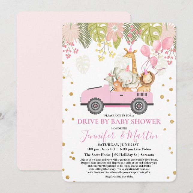 Convite Chuva de Bebê Virtual Drive By Baby Shower (Frente/Verso)