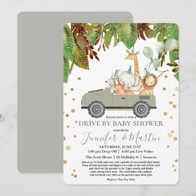 Convite Chuva de Bebê Virtual Drive By Baby Shower (Frente/Verso)