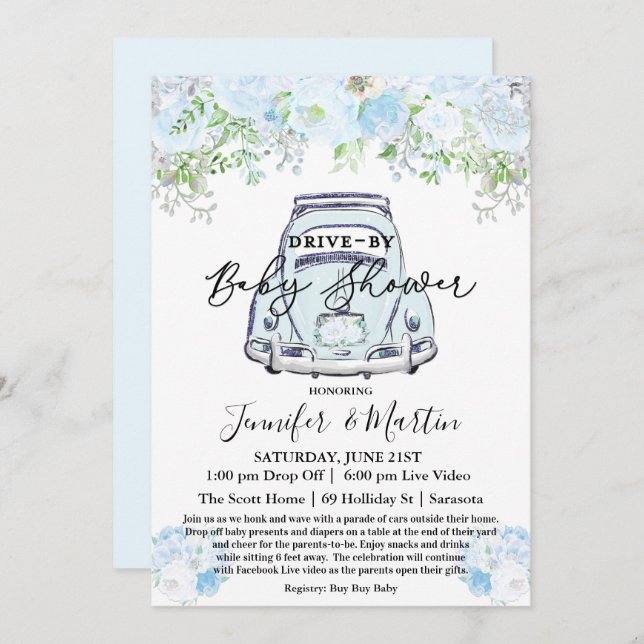 Convite Chuva de Bebê Virtual Drive By Baby Shower (Frente/Verso)