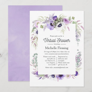 Convite Chuva de Bebê Virtual Flor de Violeta Empoeirada
