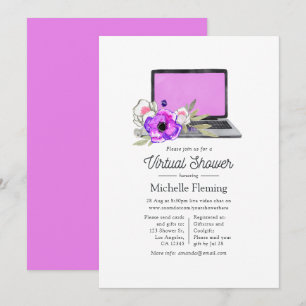 Convite Chuva de Bebê Virtual Floral em Aquarela Rosa Vibr