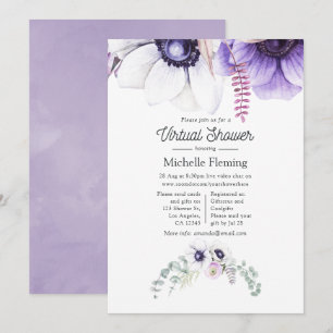 Convite Chuva de Bebê Virtual Floral Violeta Aguarela