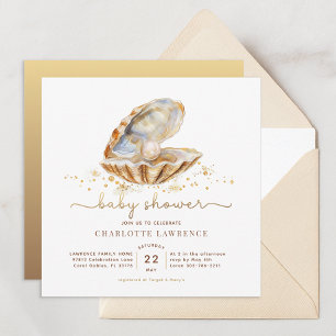Convite Chuva de Bebê Watercolor Ocean Little Pearl