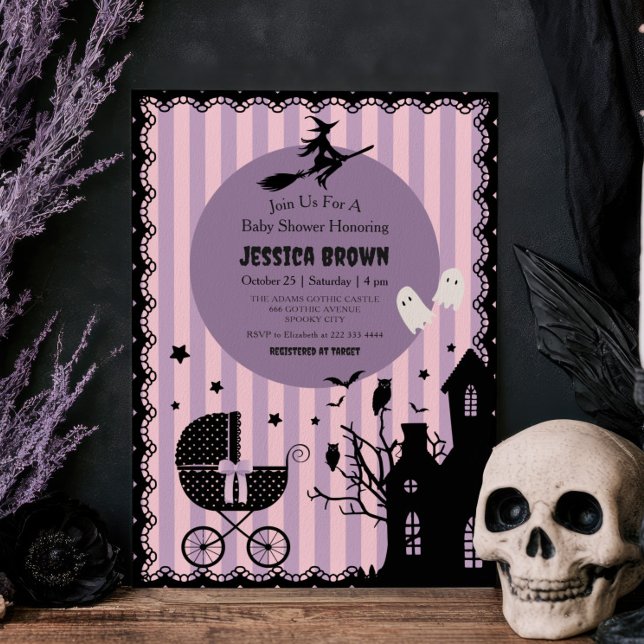 Convite Chuva de Bebê Witchy Halloween de Carruagem Gótica (Criador carregado)