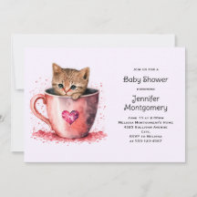 Chuva de Bebê Xícara de Chá com Gatinho Marrom Fof