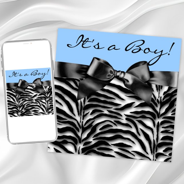 Convite Chuva de Bebê Zebra Azul (Boy zebra baby shower any occasion invitation. Instant download and printed invitations available.)