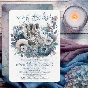 Convite Chuva de Bebê Zebra Oh Baby Blue Floral
