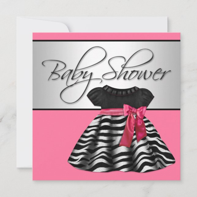 Convite Chuva de Bebê Zebra Rosa Vestido Bonito (Frente)