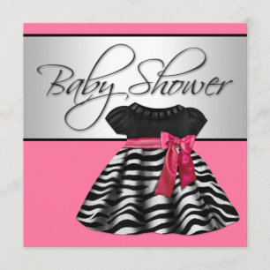 Convite Chuva de Bebê Zebra Rosa Vestido Bonito