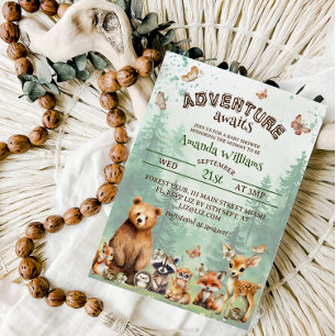 Convite Chuva de bebês Animais da floresta Aventura começa