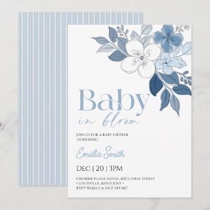 Convite Chuva de bebês azul elegante floral menino