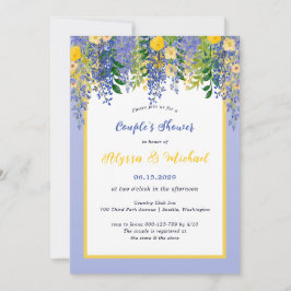 Convite Chuva de Bebês Casal Floral de Wisteria em Aquarel