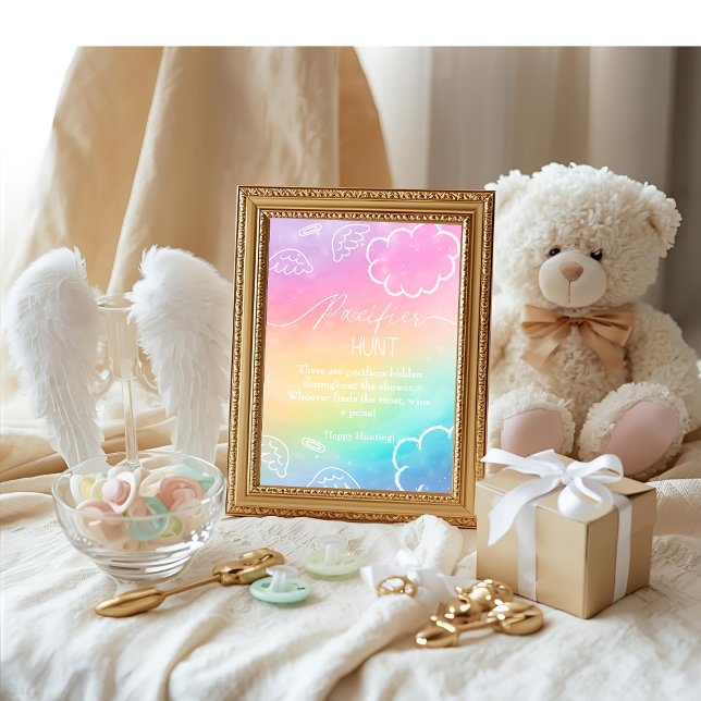 Convite Chuva de bebês celestial Jogo de caça ao chupeta a (Heavenly baby shower Rainbow Pacifier Hunt game)