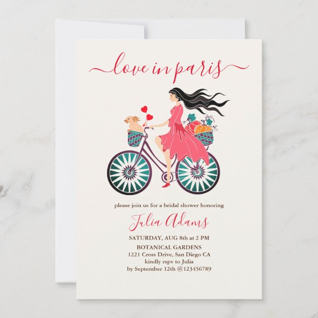 Convite Chuva de Bebês de Bicicleta Menina de Outono (Frente)