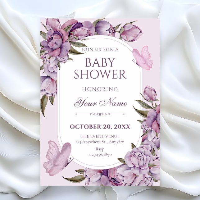Convite Chuva de bebês de flores roxas (Criador carregado)
