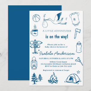 Convite Chuva de bebês do Pequeno Aventureiro Camper Doodl