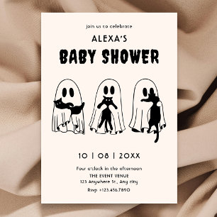 Convite chuva de bebês fantasma de gato preto engraçado
