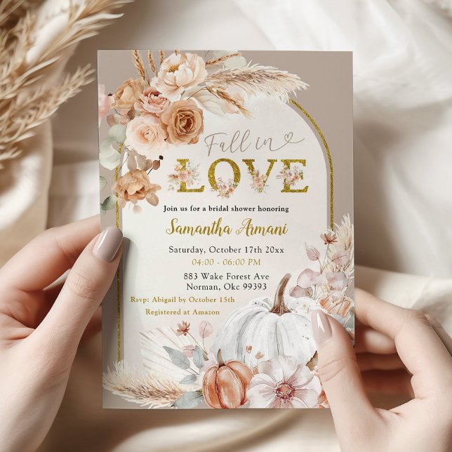 Convite Chuva de Beige Marfim Boho Abóbora Outono em Amor (Criador carregado)